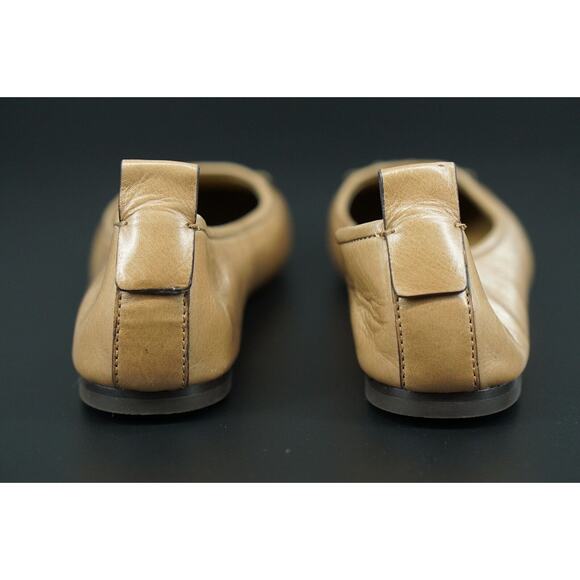 Tory Burch Ines Ballet Flat Leather Size 7.5 Square Toe Logo Tan Almond Rare - Picture 6 of 9